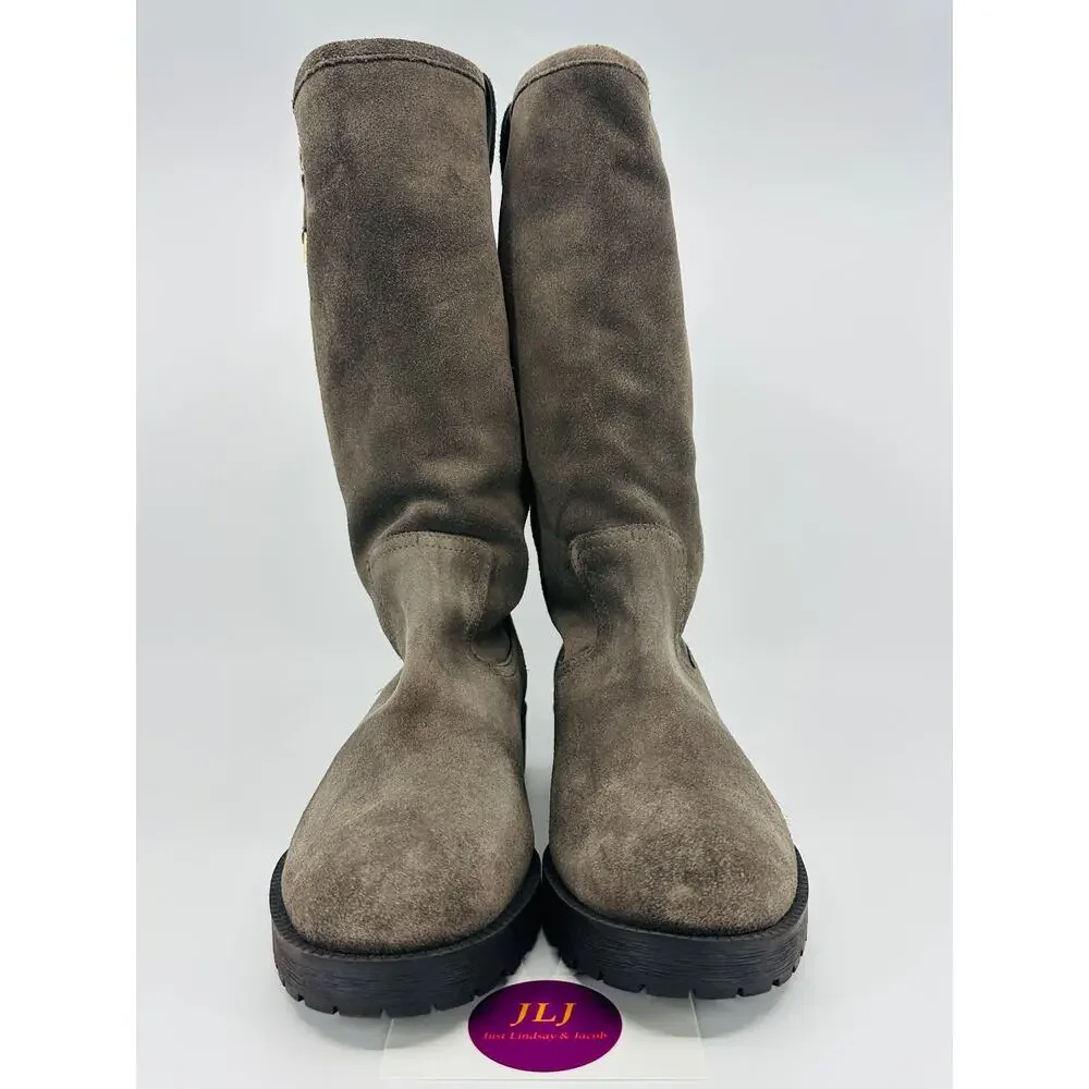 Vionic Women's Mica Grey Water Resistant Suede Mid Calf Zip Boots Size 6.5